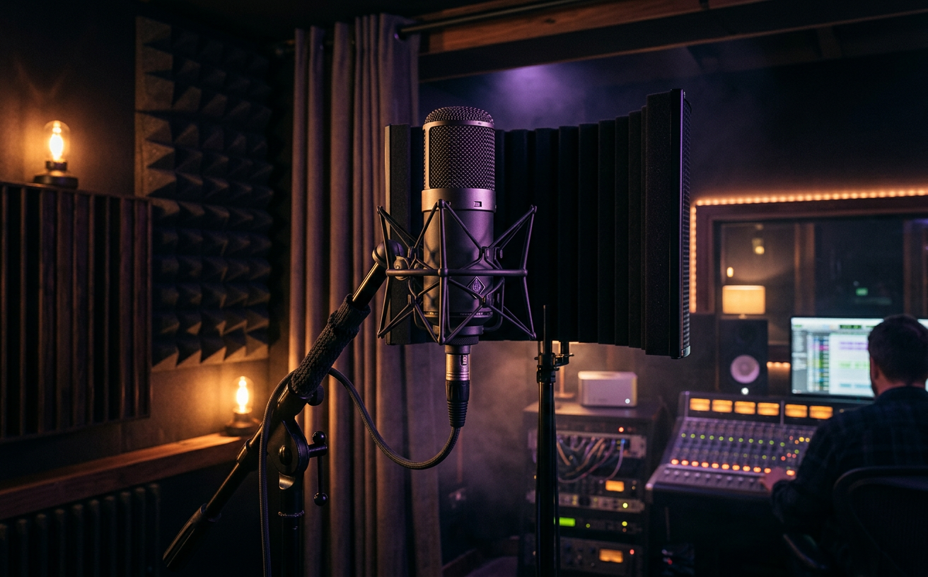 Microphone professionnel dans un studio d'enregistrement